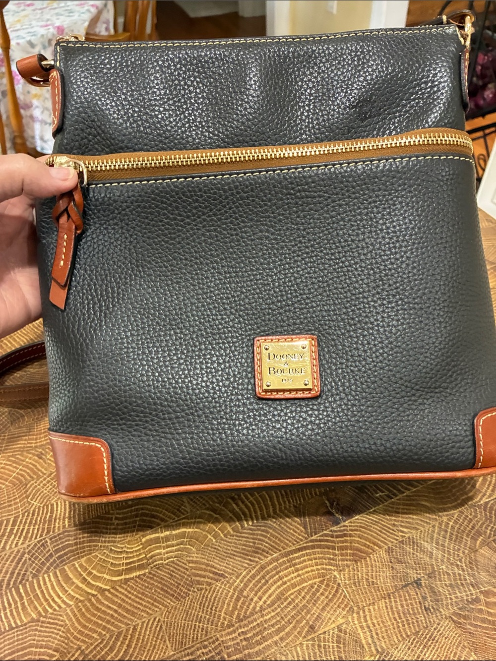 Dooney & Bourke Brown Pebbled Leather Crossbody with Brown Trim
